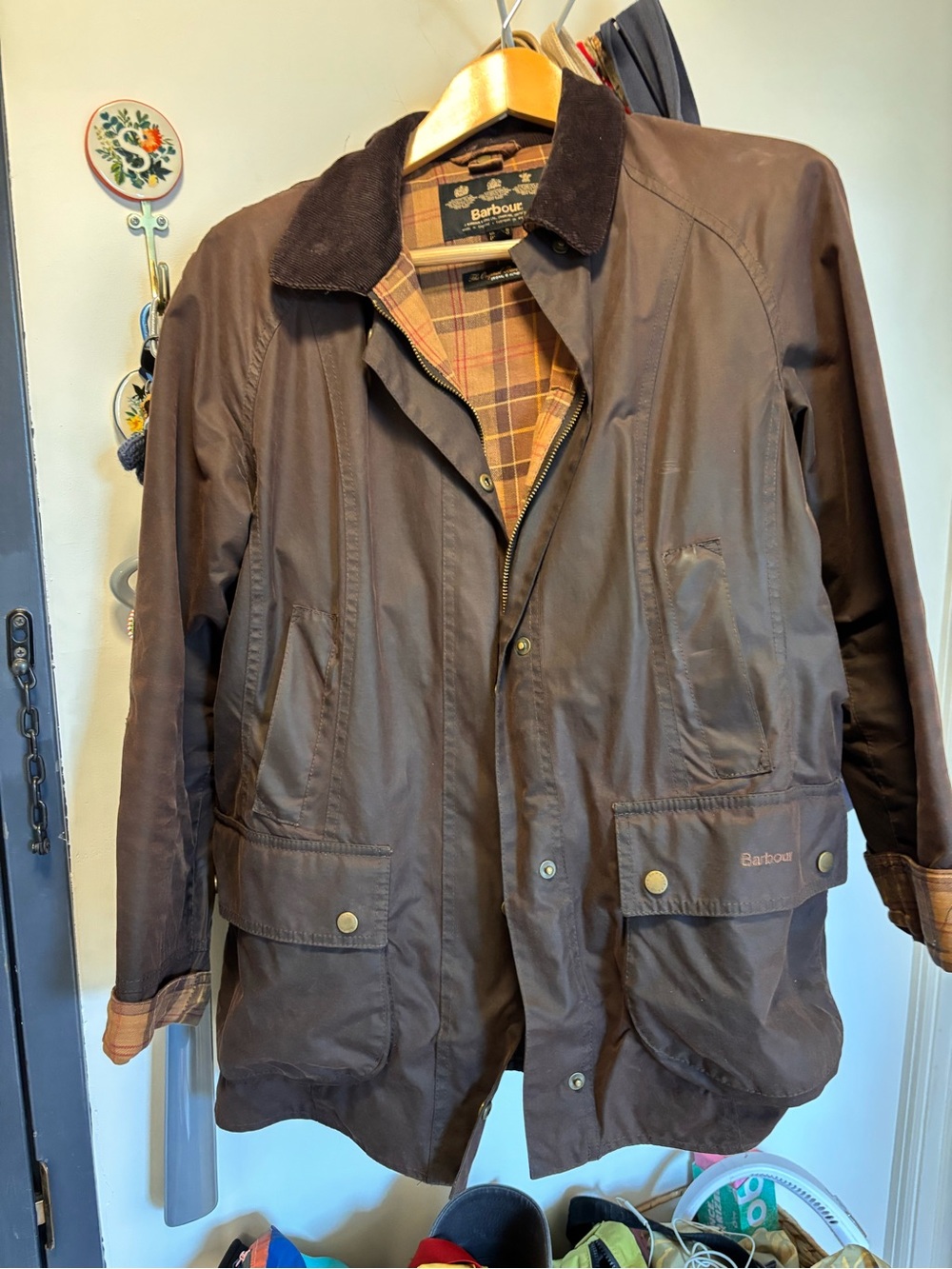 Barbour Brown Waxed Utility Jacket with Corduroy Collar